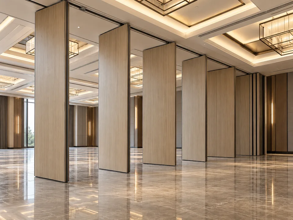 Operable wall panels on a ceiling track in a ballroom