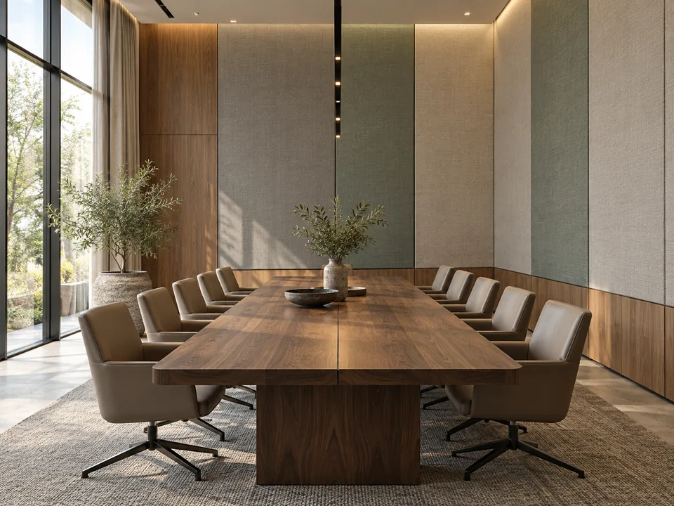 Fabric acoustic panels in a meeting room