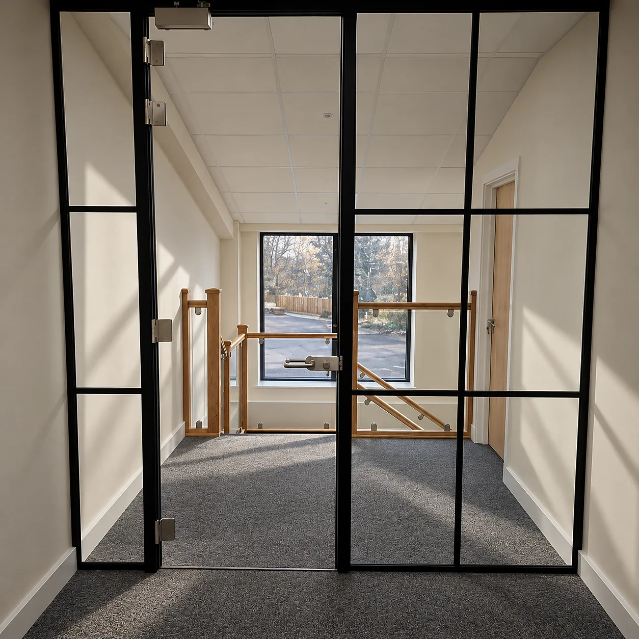 Doors in black profiles with transoms