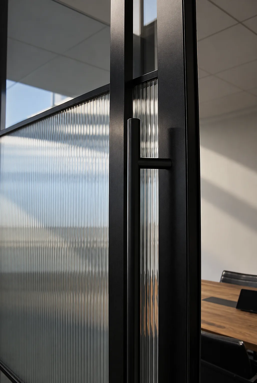 Pull handle on a glass door