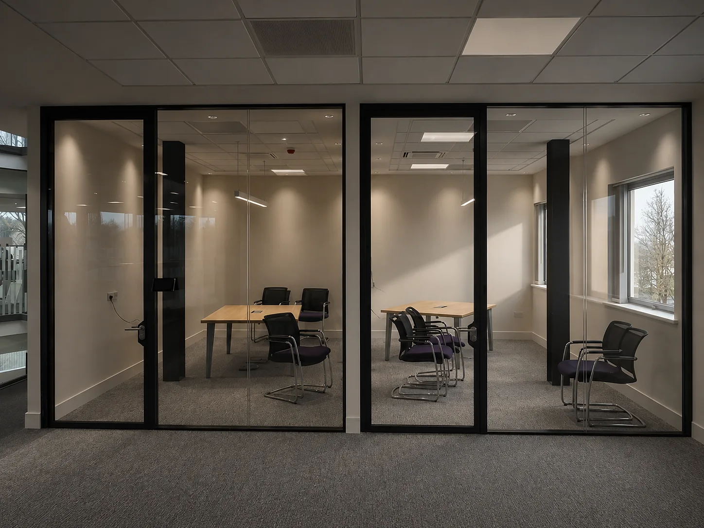 Aluminium doors and partitions in an office interior