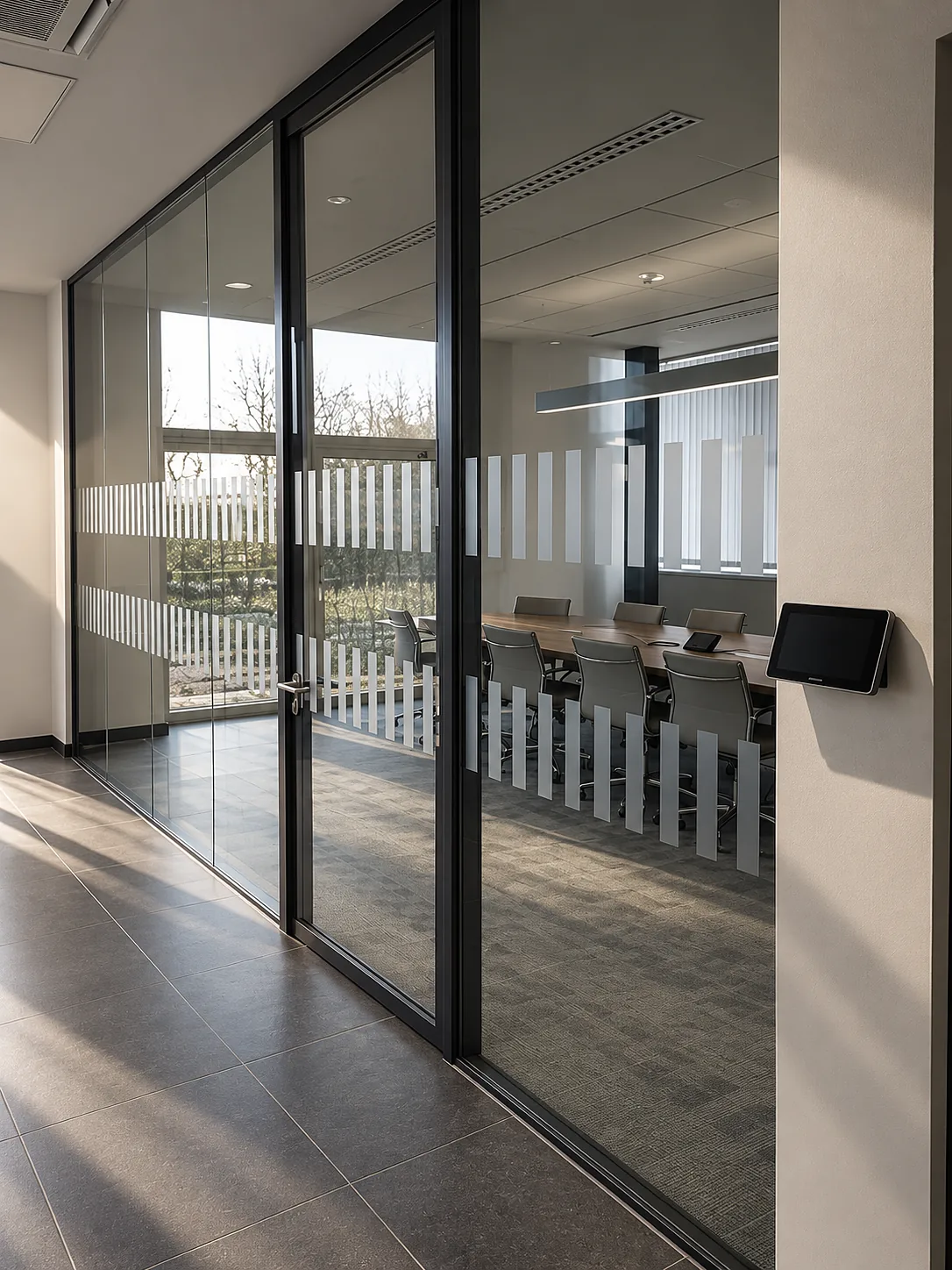 Aluminium doors and partitions in an office interior