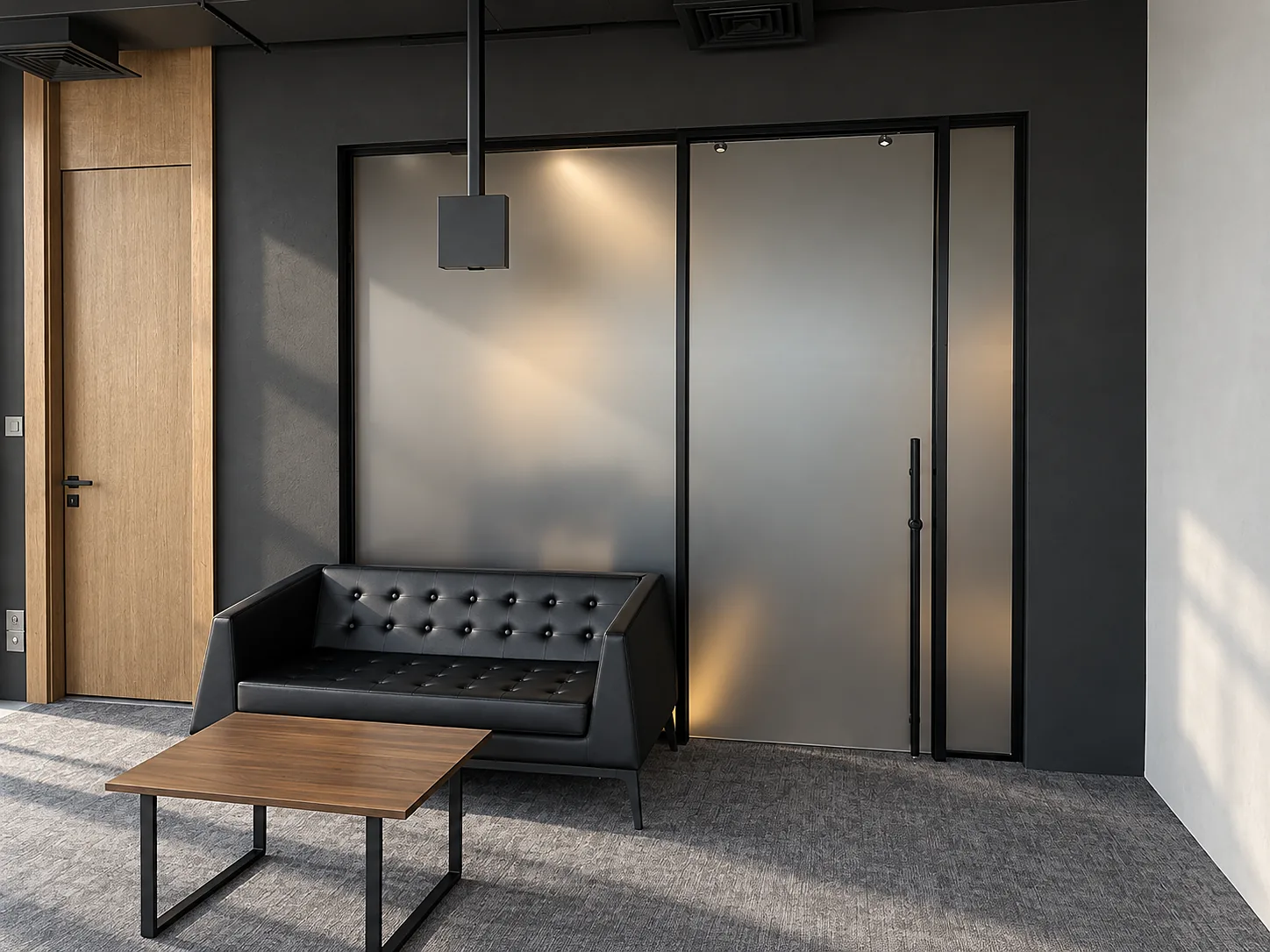 Aluminium doors and partitions in an office interior