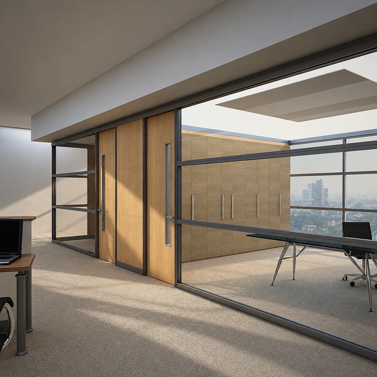 Aluminium framing in an office