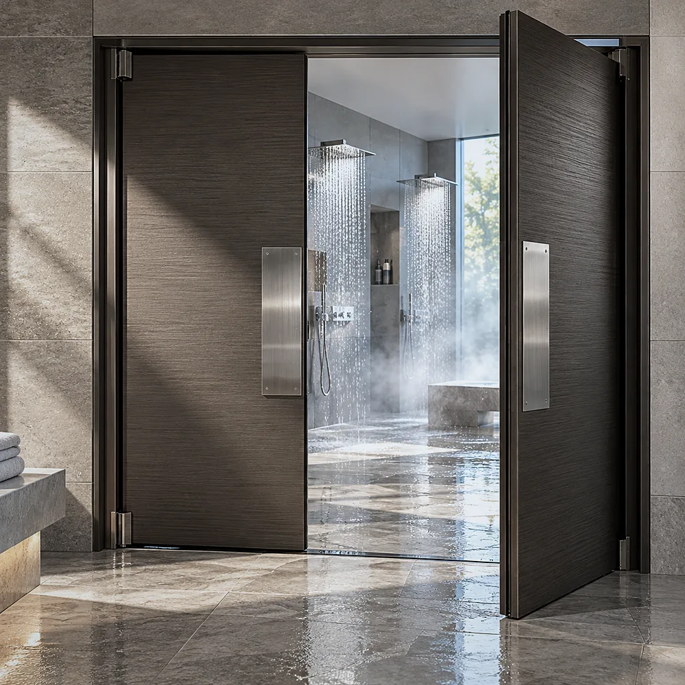 Double-action door between changing room and showers