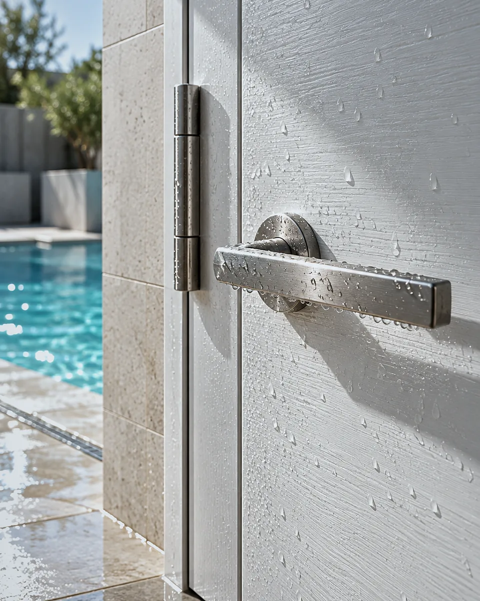 Stainless steel handle with water droplets