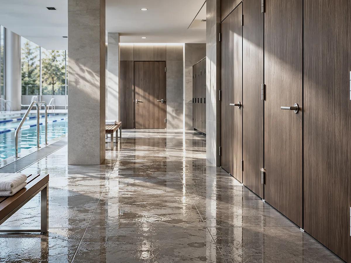 Wood-effect PVC doors in a changing room