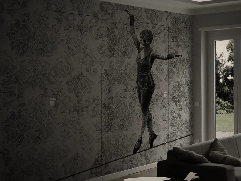 Concealed door in a wallpapered wall