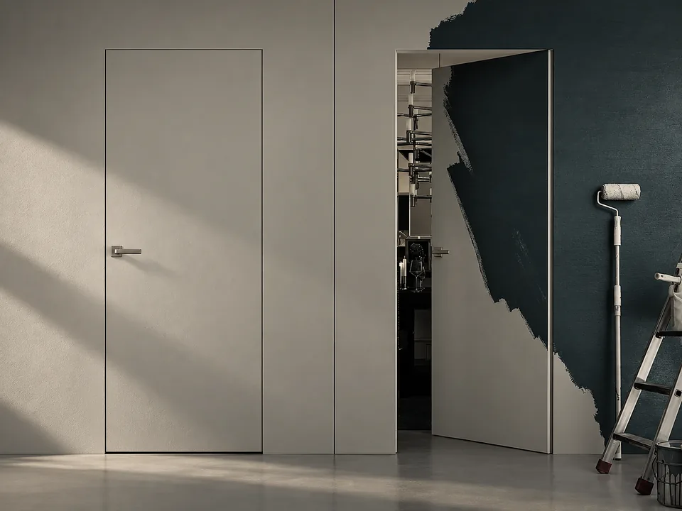 Concealed door painted together with the wall