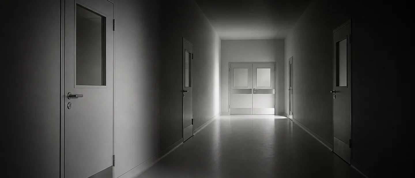 Service corridor with steel doors