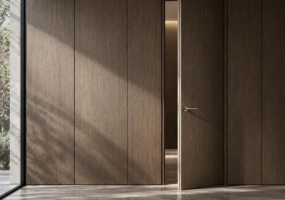 Concealed doors flush with wall panelling