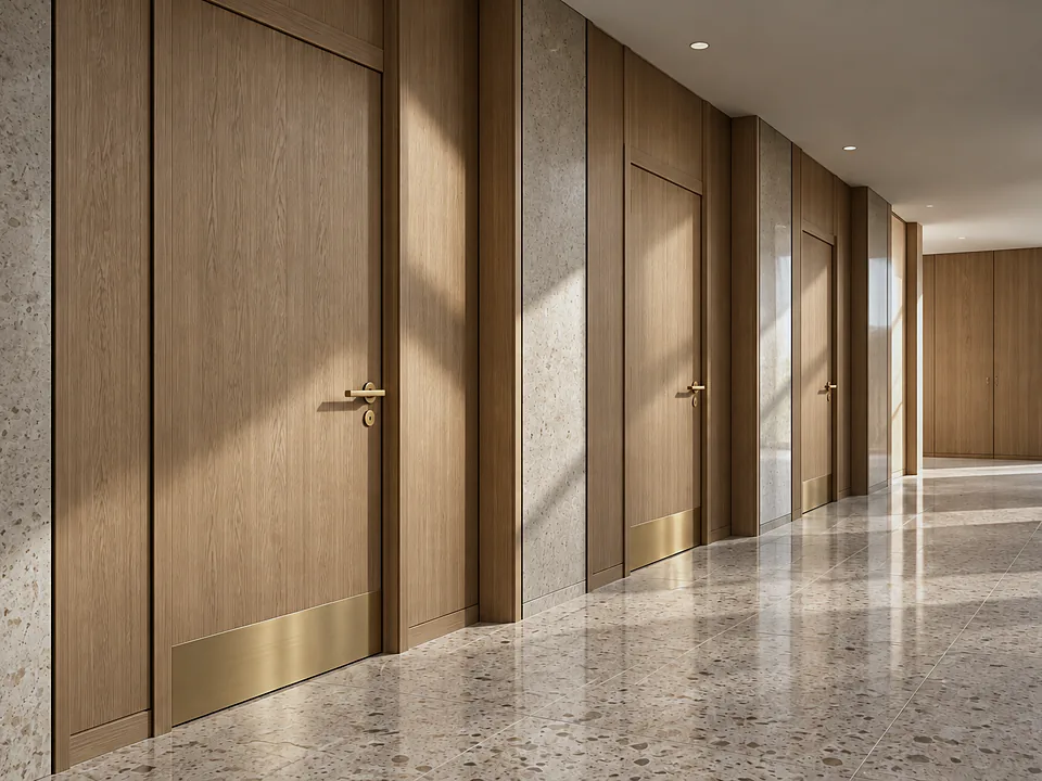 HPL-faced doors in a clinic corridor