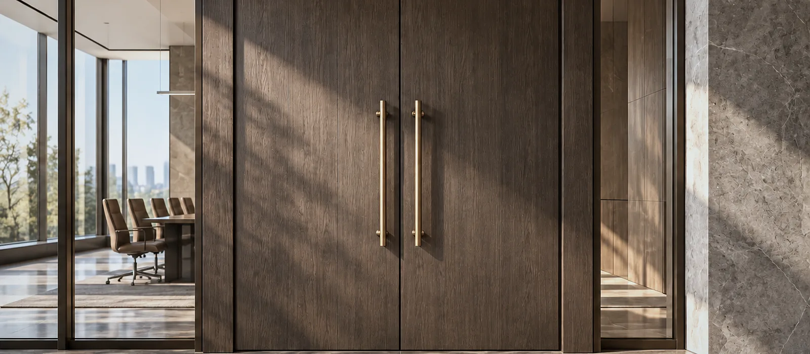 Polyclinic corridor with light grey doors