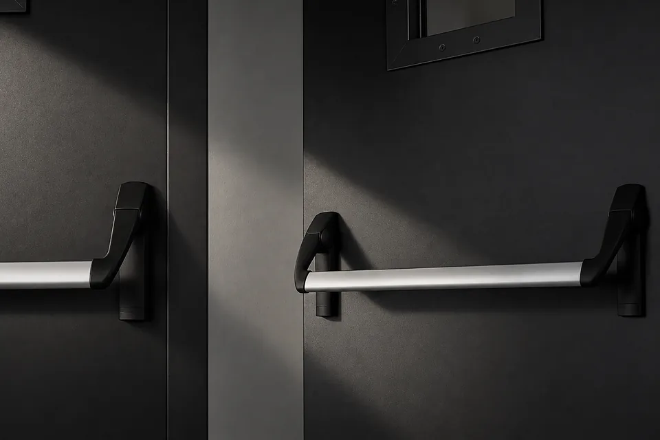 Panic bars on a double-leaf door