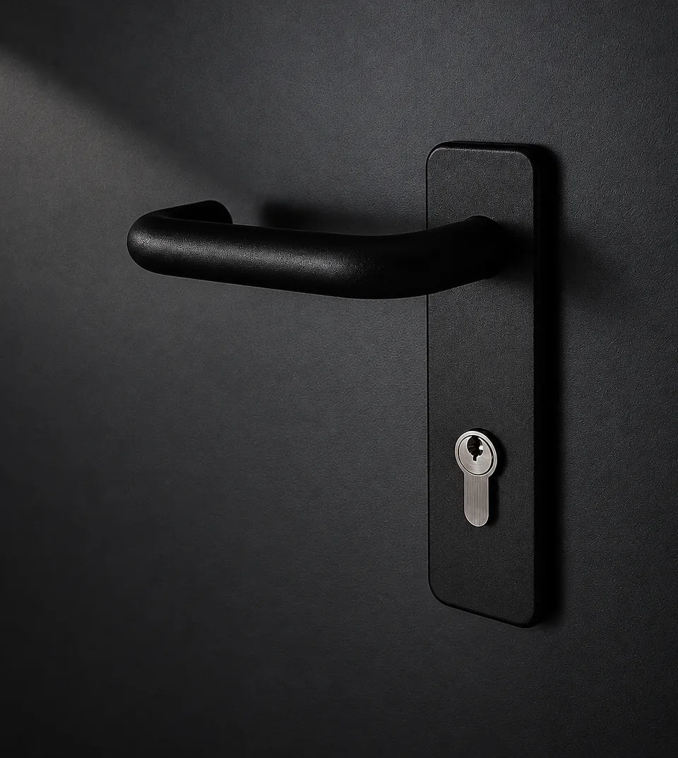 Black lever handle on a graphite leaf