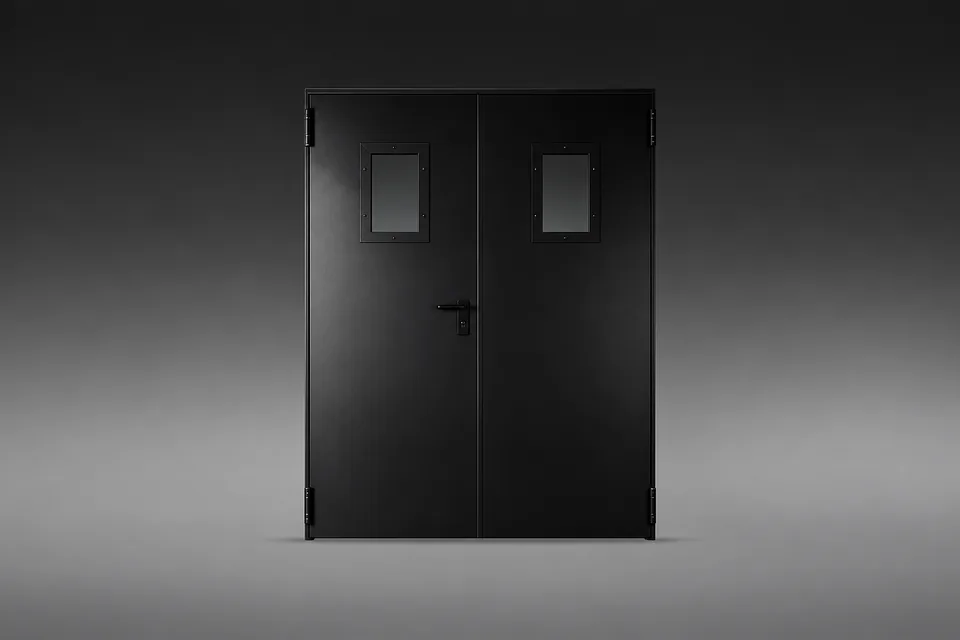 Glazed double-leaf steel door