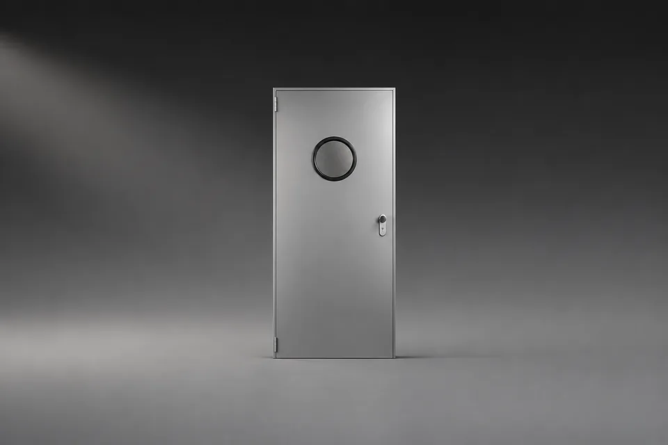 Steel door with round glazing