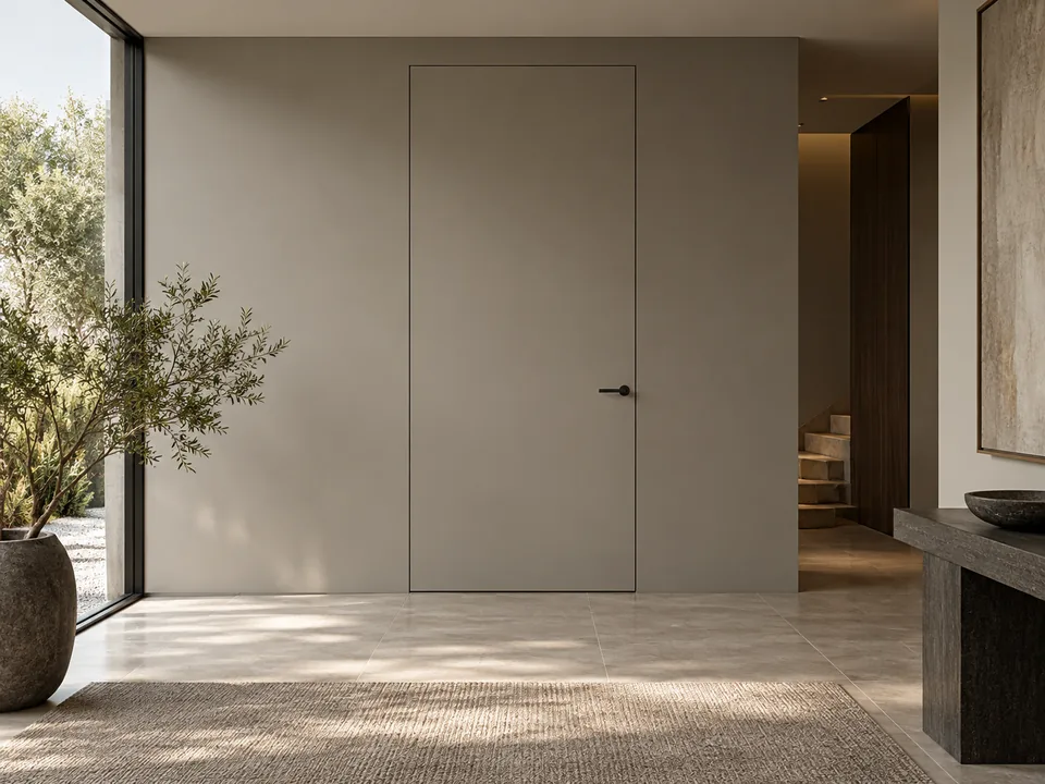 Matt lacquered door flush with the wall